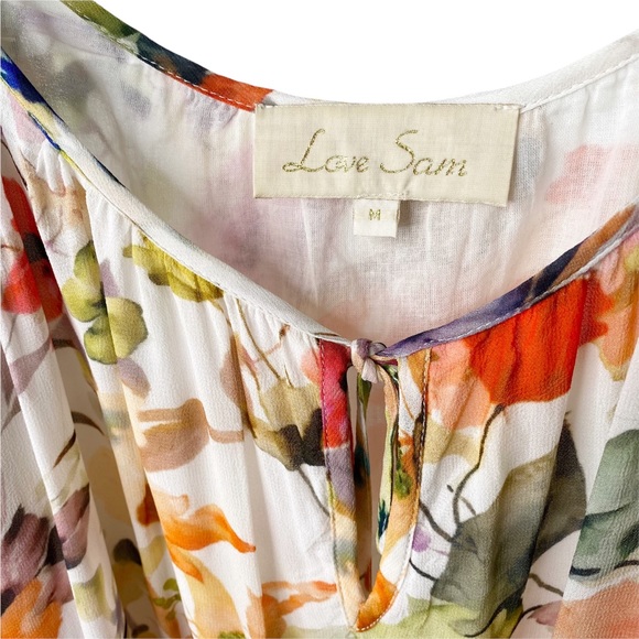 Anthropologie Love Sam Floral Cold Shoulder Flutter Sleeve Blouse Medium - Picture 6 of 12